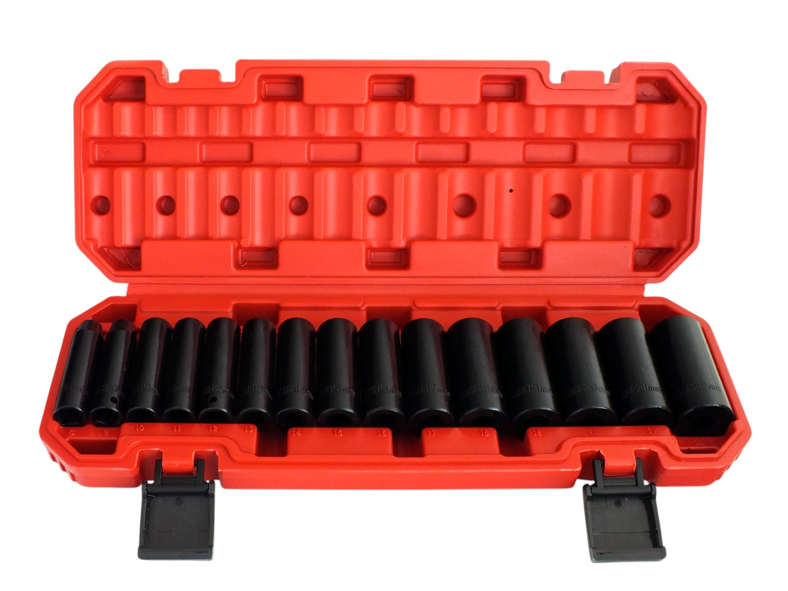 3/8″ Deep Impact Socket Set 15pc 8-22mm Heavy Duty CRV c/w Storage Case Voche®