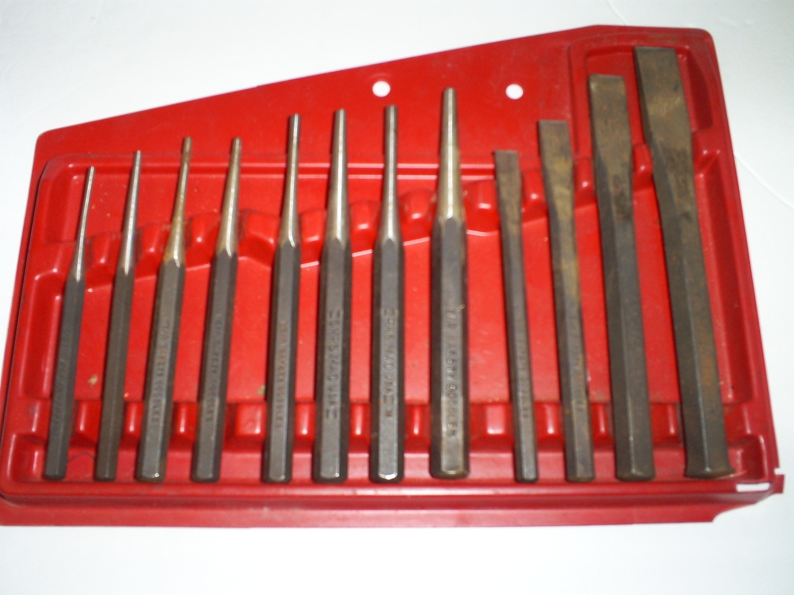 Two Mac Tools Chisel & Punch Sets, 17 Pieces Total.