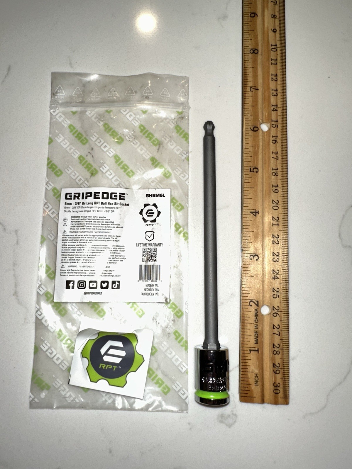 GripEdge 6mm 3/8 Drive Long Ball Hex Bit Socket BHBM6L Lifetime Warranty New