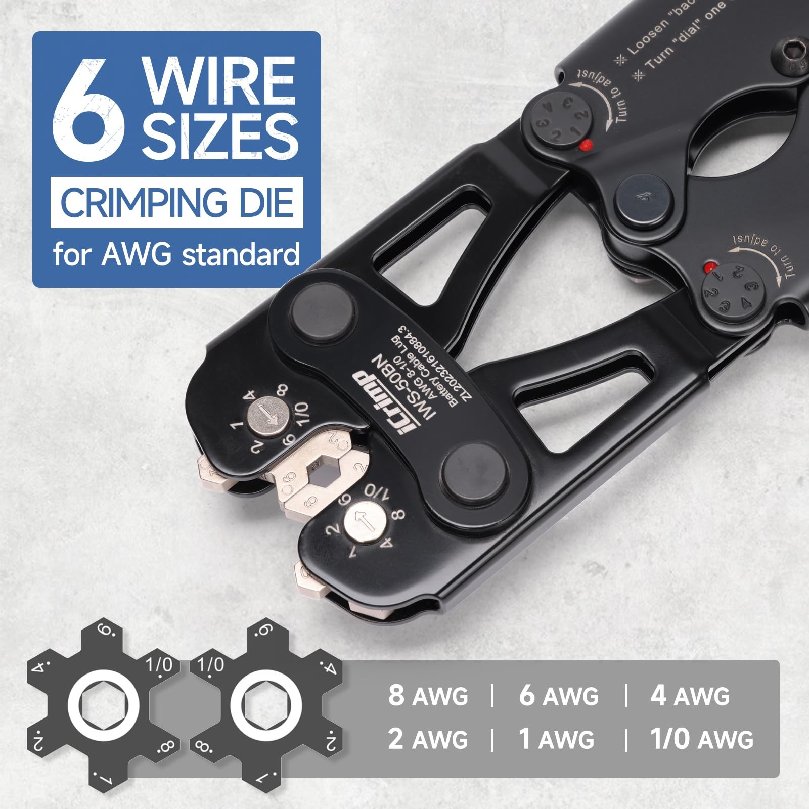 Battery Cable Lug Crimping Tool Kit 8-1/0 AWG 63 Copper Lugs 25 Heat Tubes