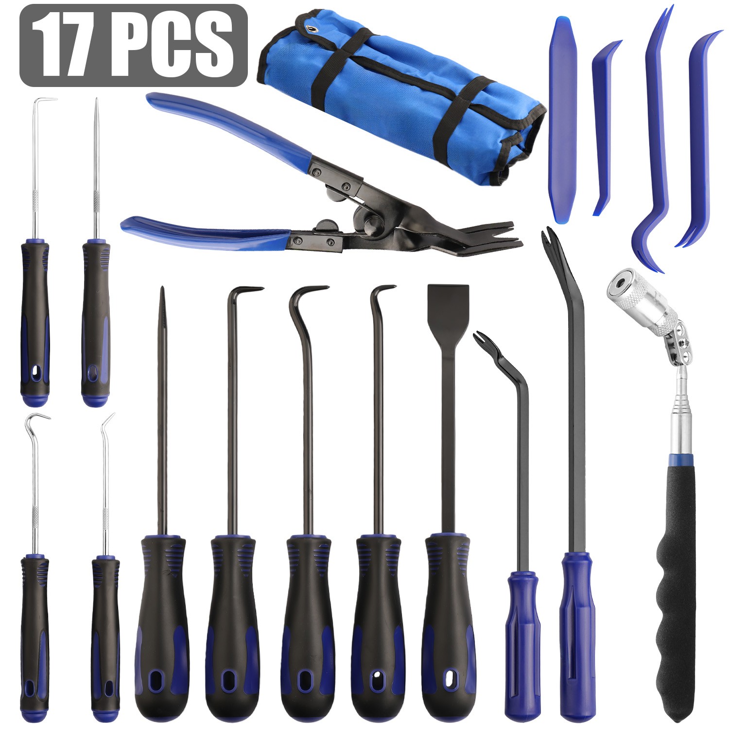 17PCS Alloy Steel Hook and Pick Tool Set with Scraper and Magnetic Telescoping
