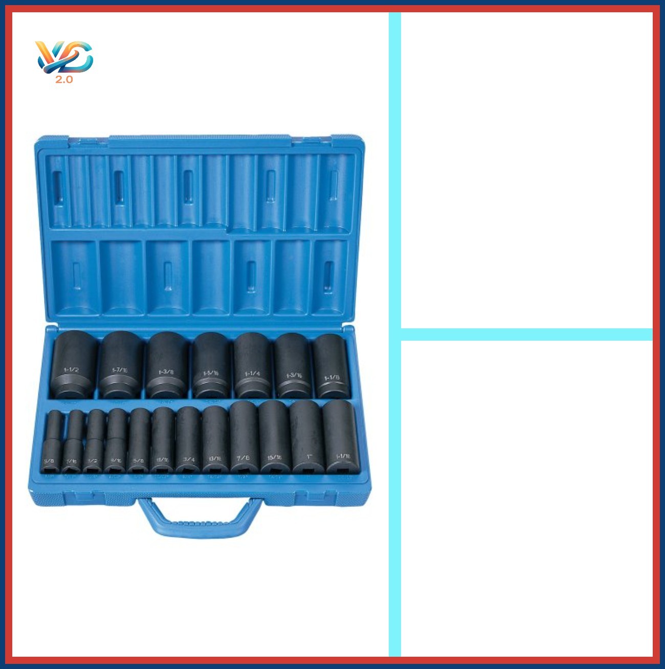 1/2 Inch Drive Deep Socket Set 19 Piece Fractional Master Wrench for Impact