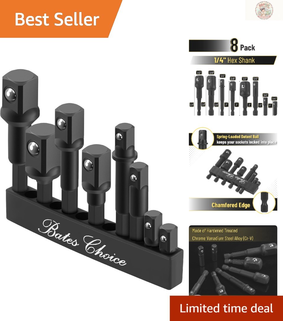Bates 8-Piece Impact Grade Socket Adapter Set – Durable Chrome Vanadium Steel