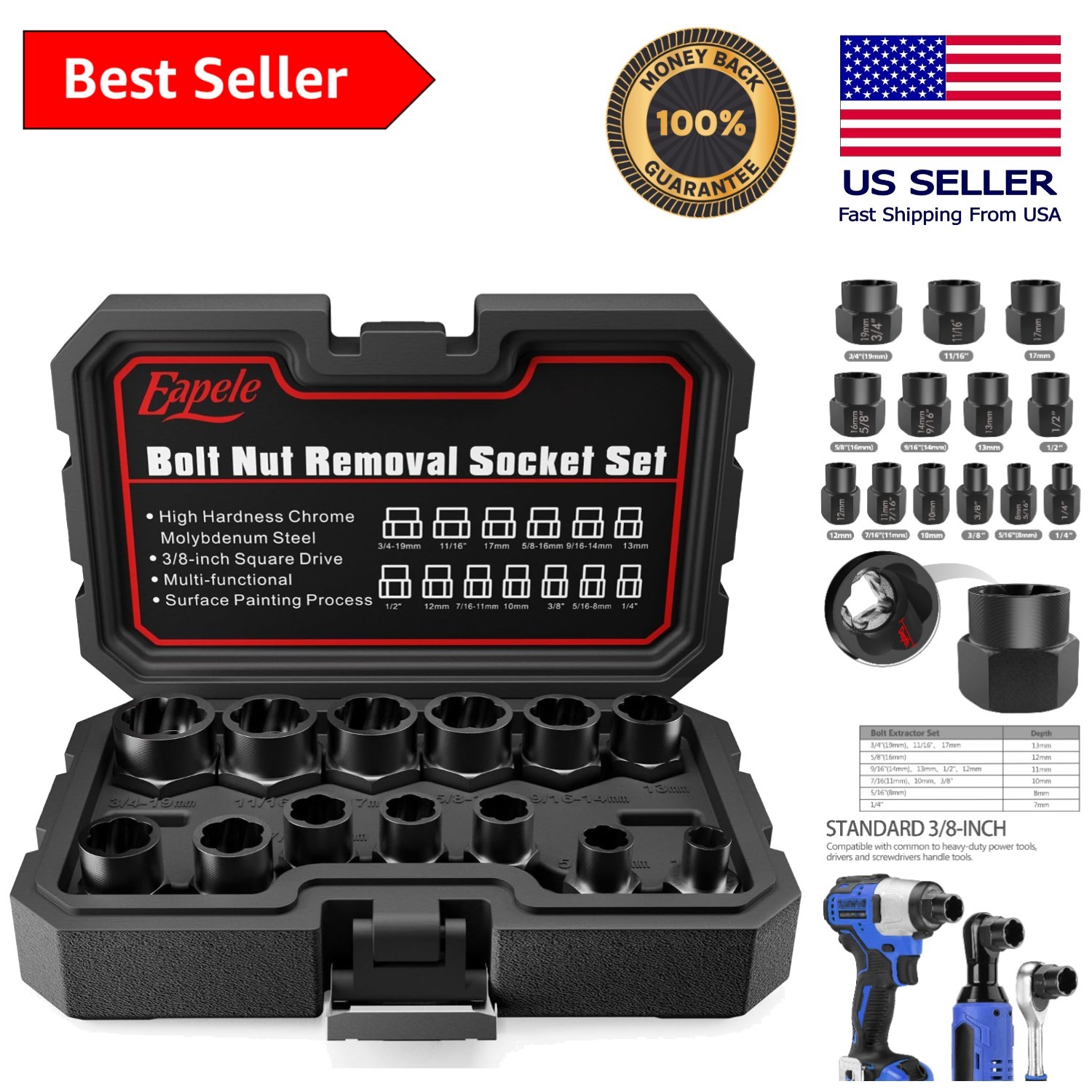 13-Piece Bolt Extractor Set – Heavy-Duty 41Cr Chrome Steel for Tough Removal