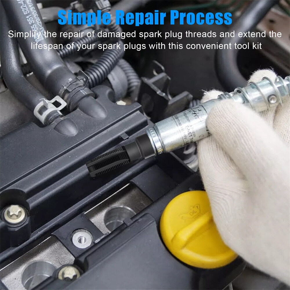 14mm Spark Plug Rethread Thread Repair Kit Helicoil Reamer Tap Tool w/ 4 Inserts