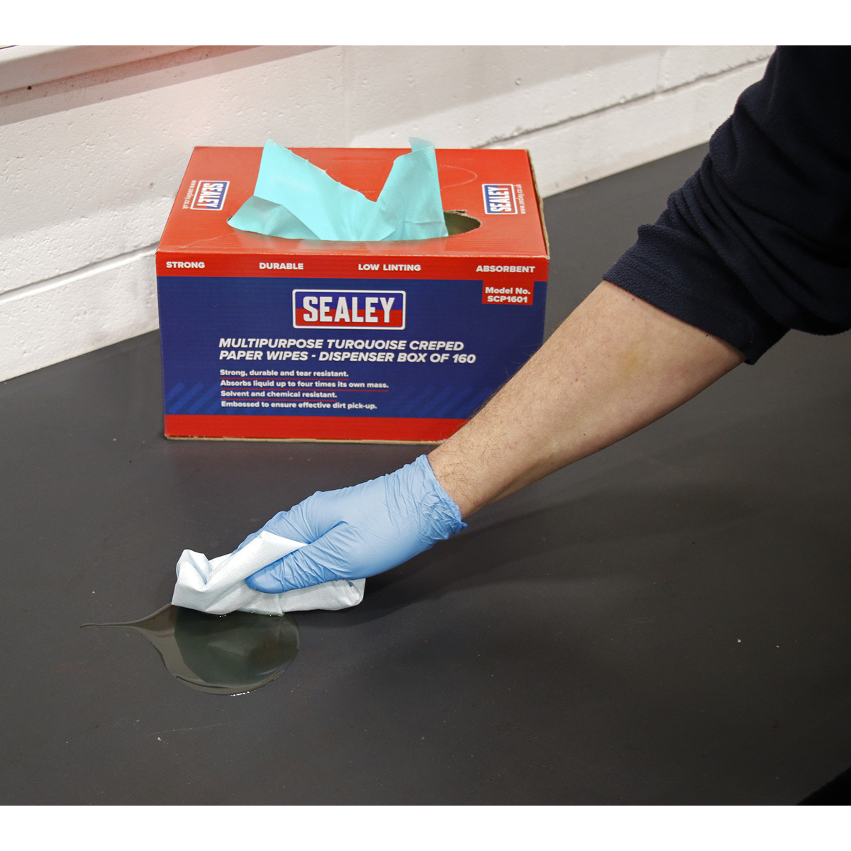Sealey SCP1601 Multipurpose Paper Wipes in Dispenser Box – Creped Turquoise