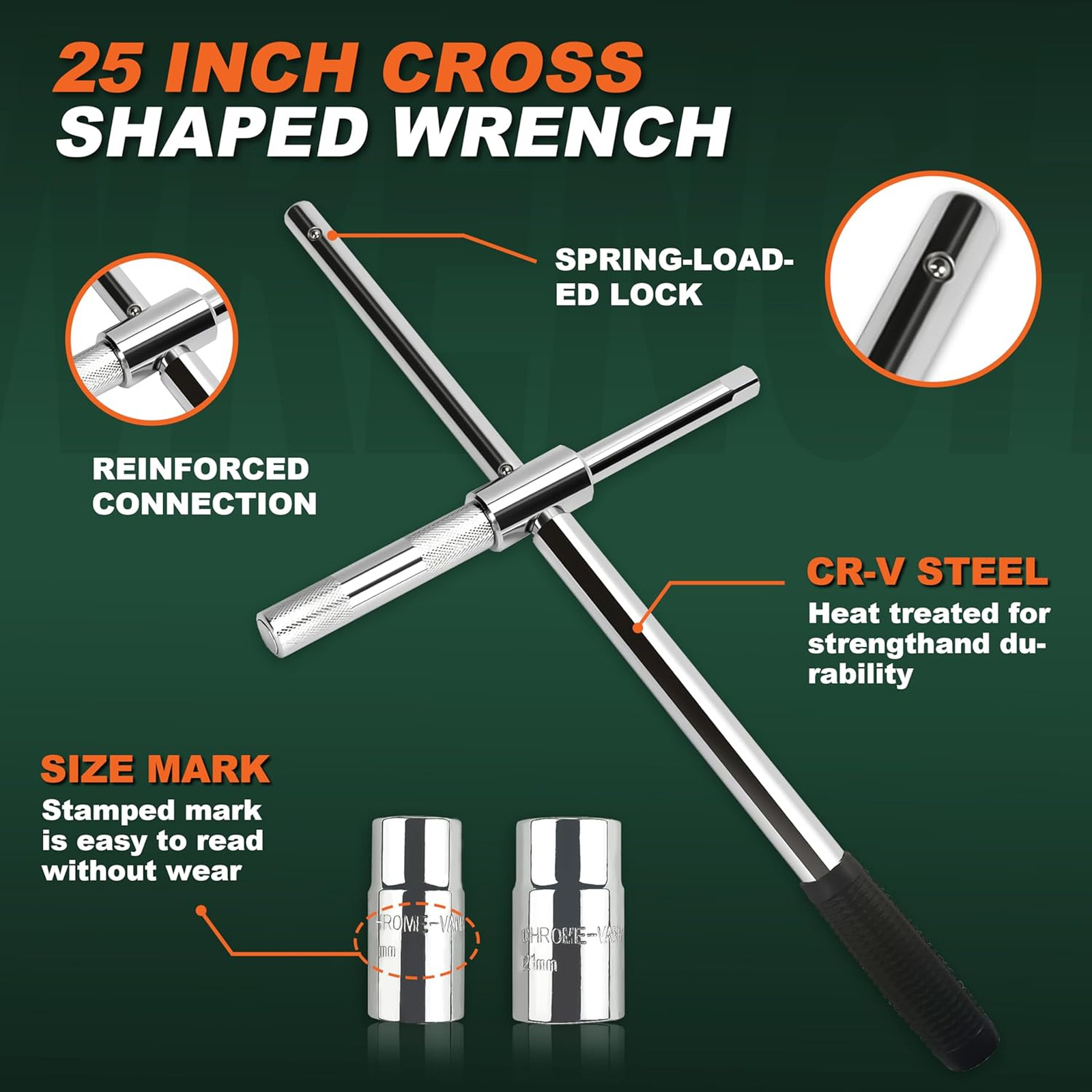 25 Inch Heavy Duty Extended Lug Wrench with Blow Storage Case 4 Way Tire Iron