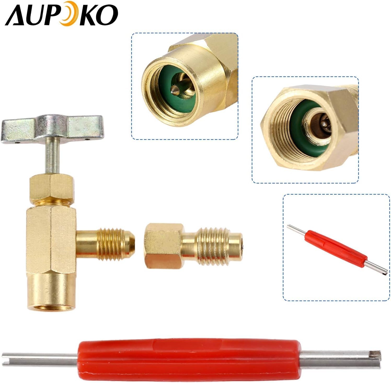 R134A Can Tap with Brass Tank Adapter and Valve Core Remover for AC Systems