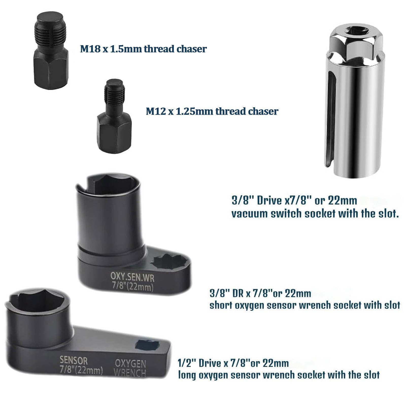 5Pcs O2 Oxygen Sensor Socket Wrench 3/8″ 1/2″ 22mm Auto Repair Installer Tool