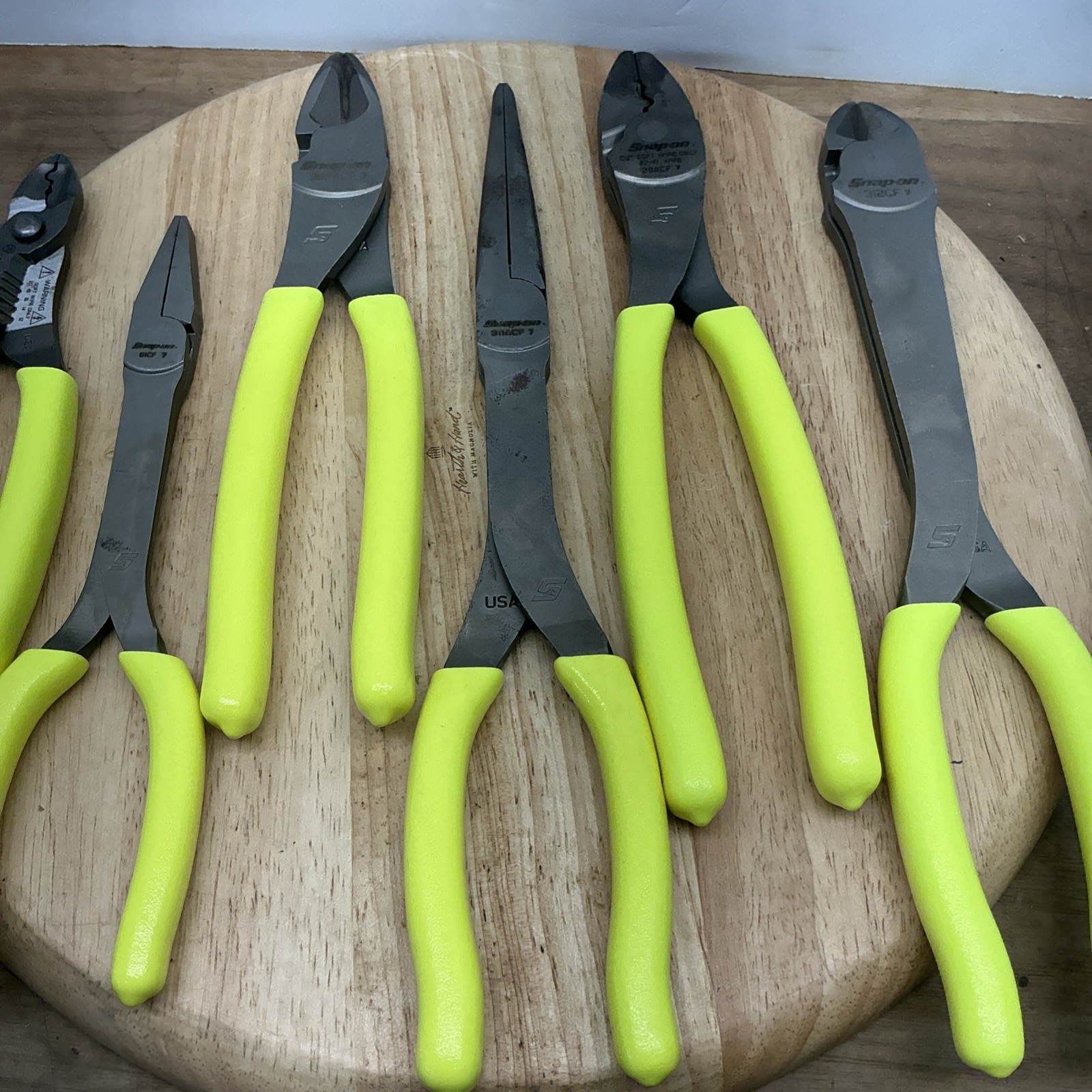Snap on Tools 6-Piece Hi-Viz Yellow Plier Set Excellent Condition(Q)