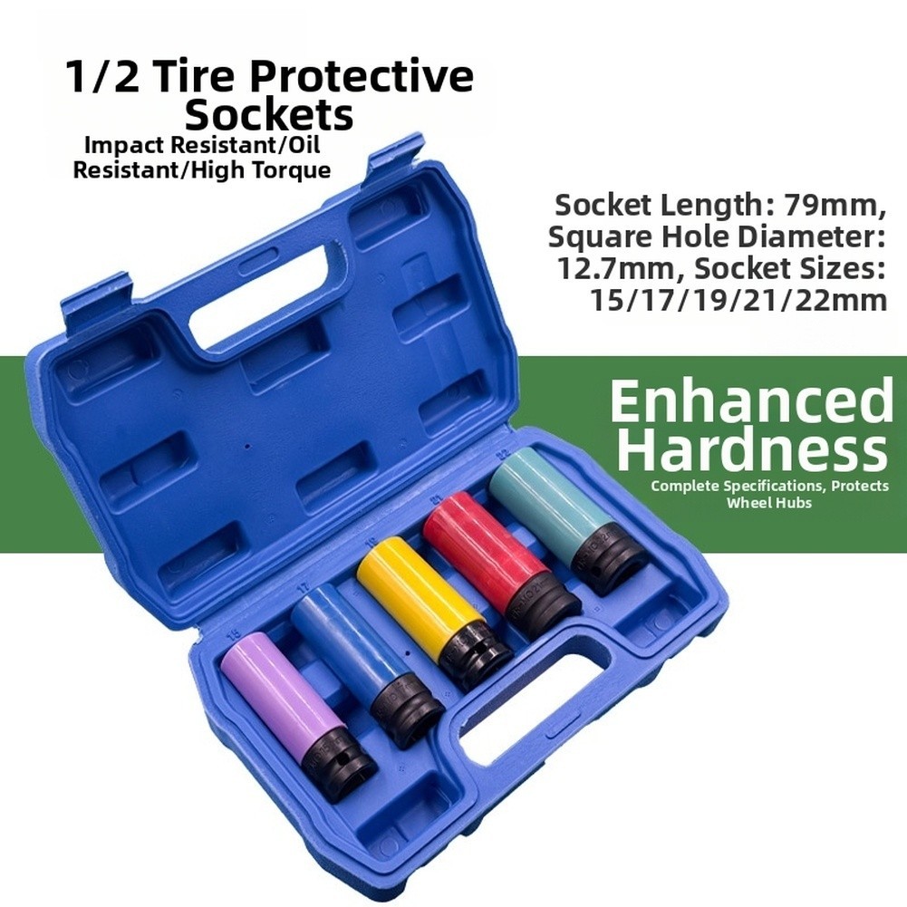 12 Inch Drive Tire Socket Set 5 Piece Black Chrome Vanadium M15 M17 M19 M21 M22