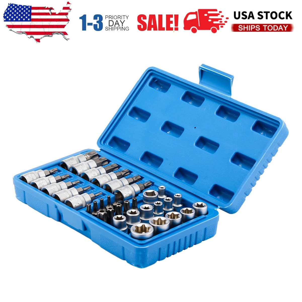 34Pcs Drive Male Female Torx Star Bit Socket E-socket Set Handheld Tool Case USA