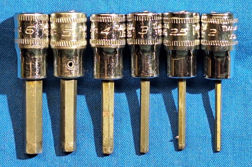 Snap-On 106ETMAMY 6 pc 1/4″ Drive Metric Standard Hex Bit Socket Set 2mm – 6mm