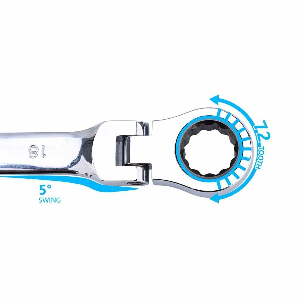 Double Box End Ratcheting Wrench Set Metric 6-Piece, 8mm-19mm, 72-Tooth Ratchet