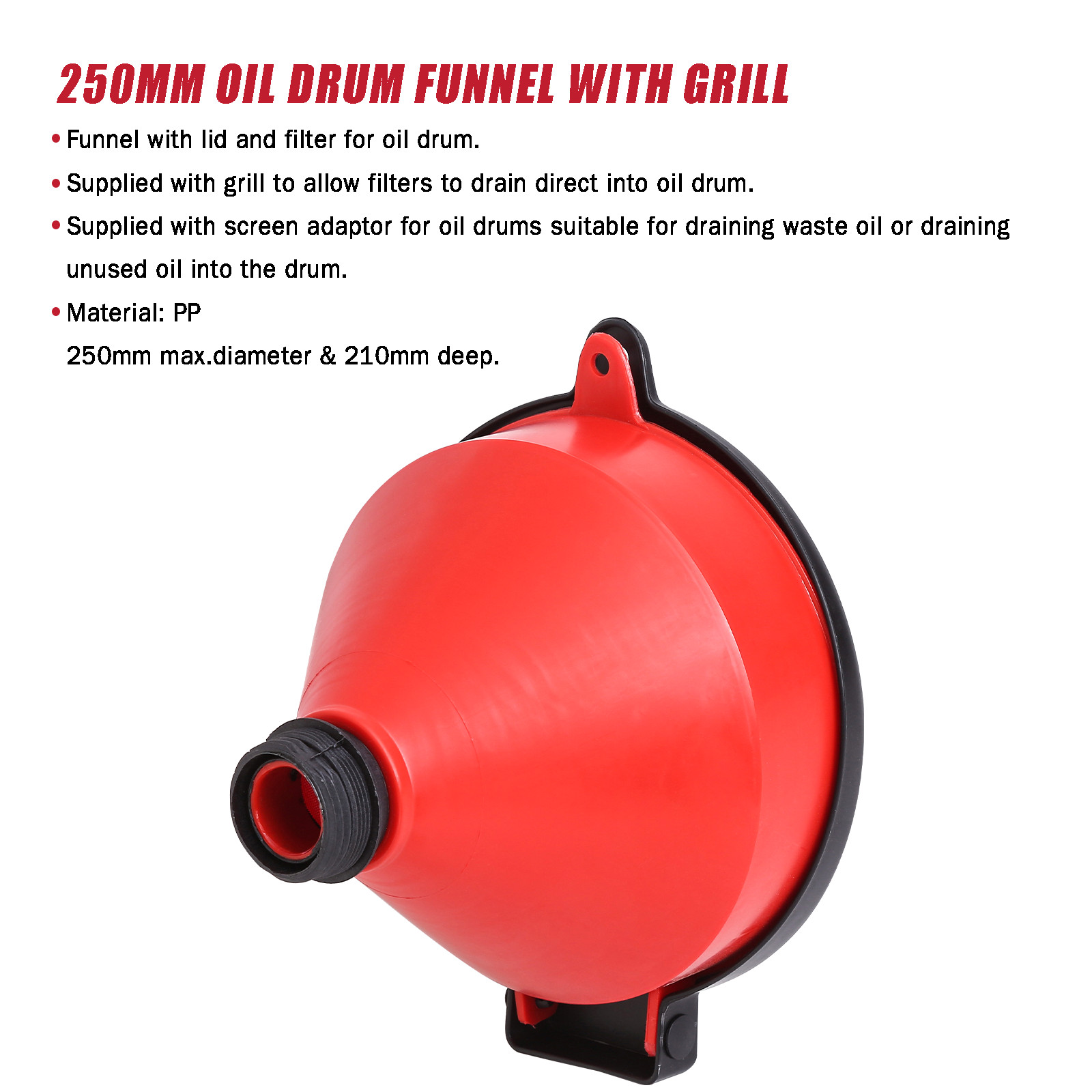 9.8″ Oil Drum Funnel with Grill Screen and Lockable Lid Spill-Free w/ Hang Hole