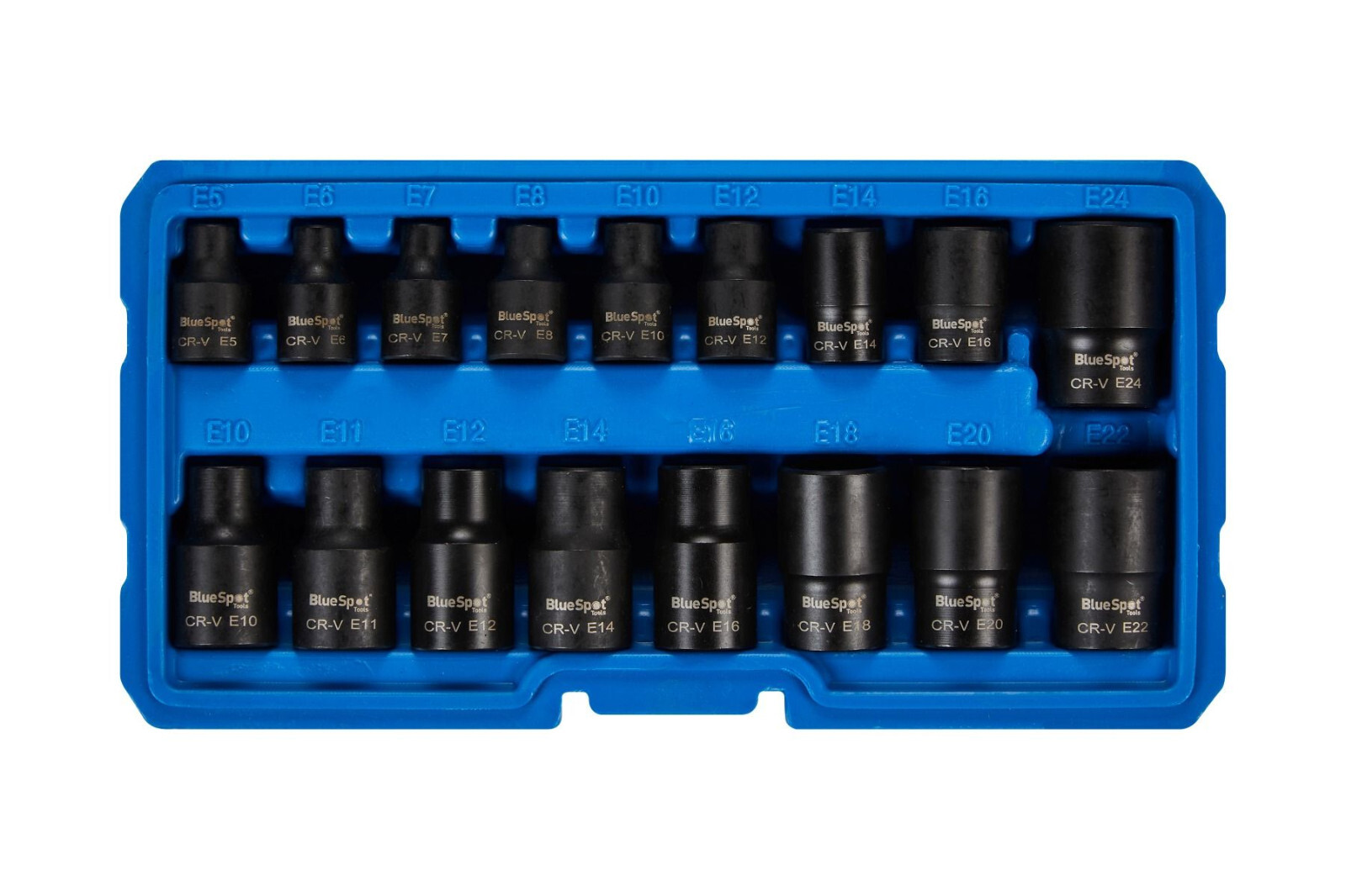 BLUE SPOT TOOLS 17 PCE 3/8″ + 1/2″ IMPACT E SCOKETS TORX STAR SOCKETS
