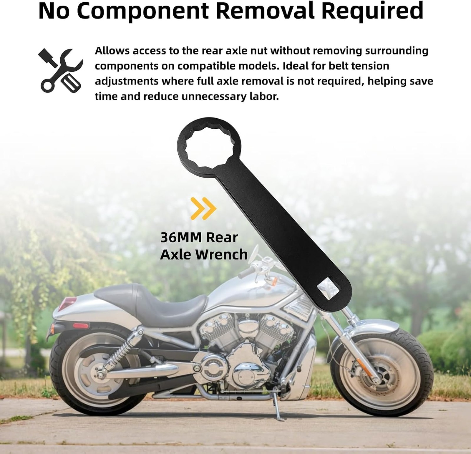 Rear Axle Wrench 36mm Steel 1/2 Inch Square Drive Compatible with Harley Bikes