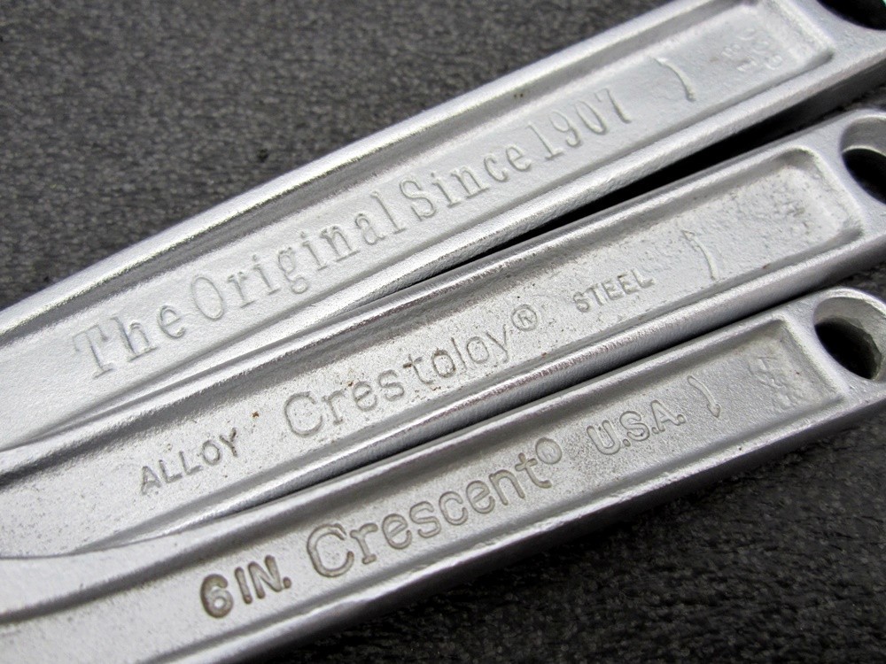 Vintage Crescent 6″ 8″ 10″ Adjustable Wrench Crestoloy Made in USA