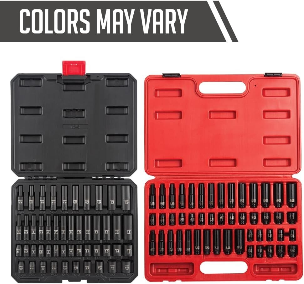 48-Piece High Torque Impact Socket Set, SAE/Metric, Durable Cr-Mo Alloy Steel