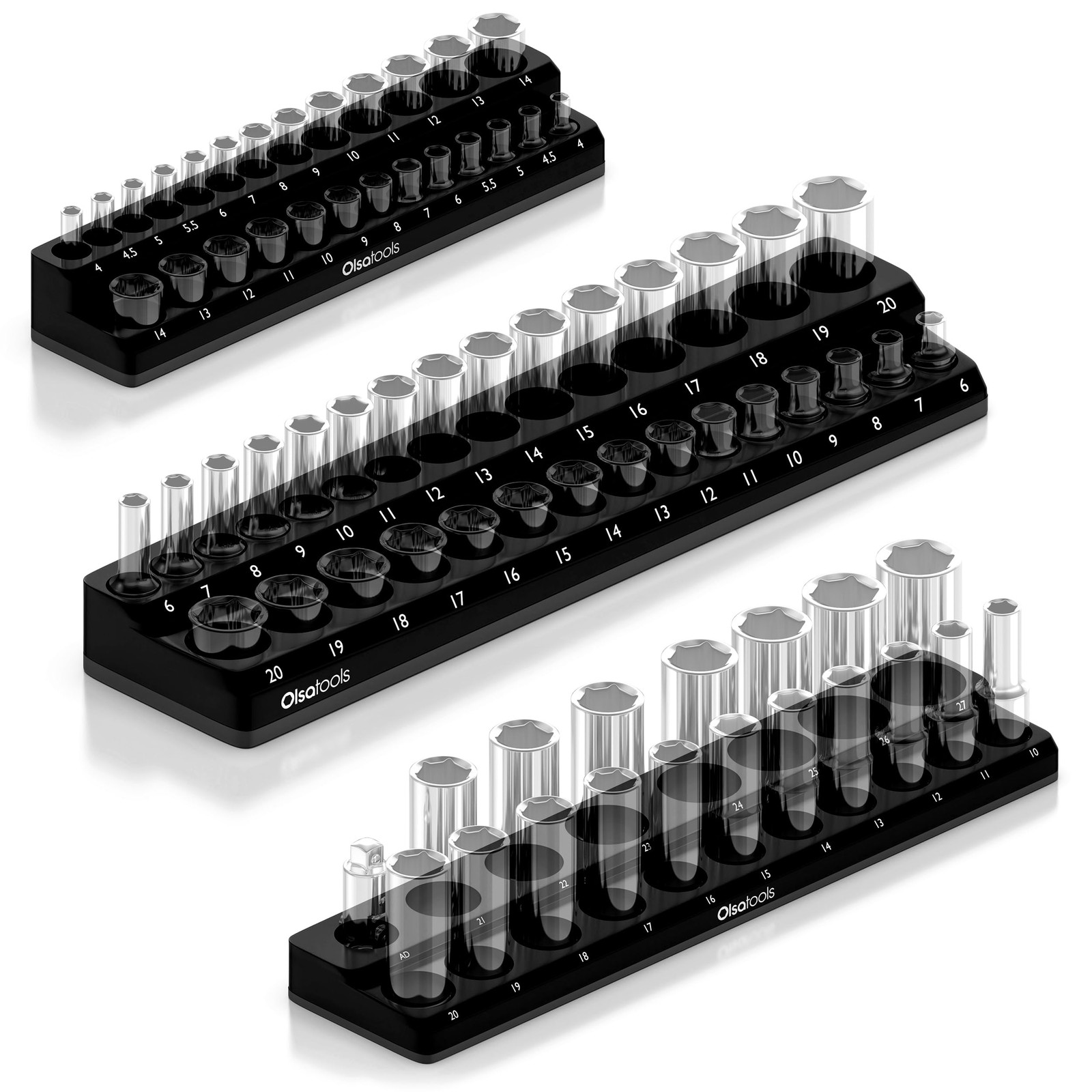 Olsa Tools 3 Piece Set – 1/4-Inch, 3/8-Inch, & 1/2-Inch Drive, Black, Metric