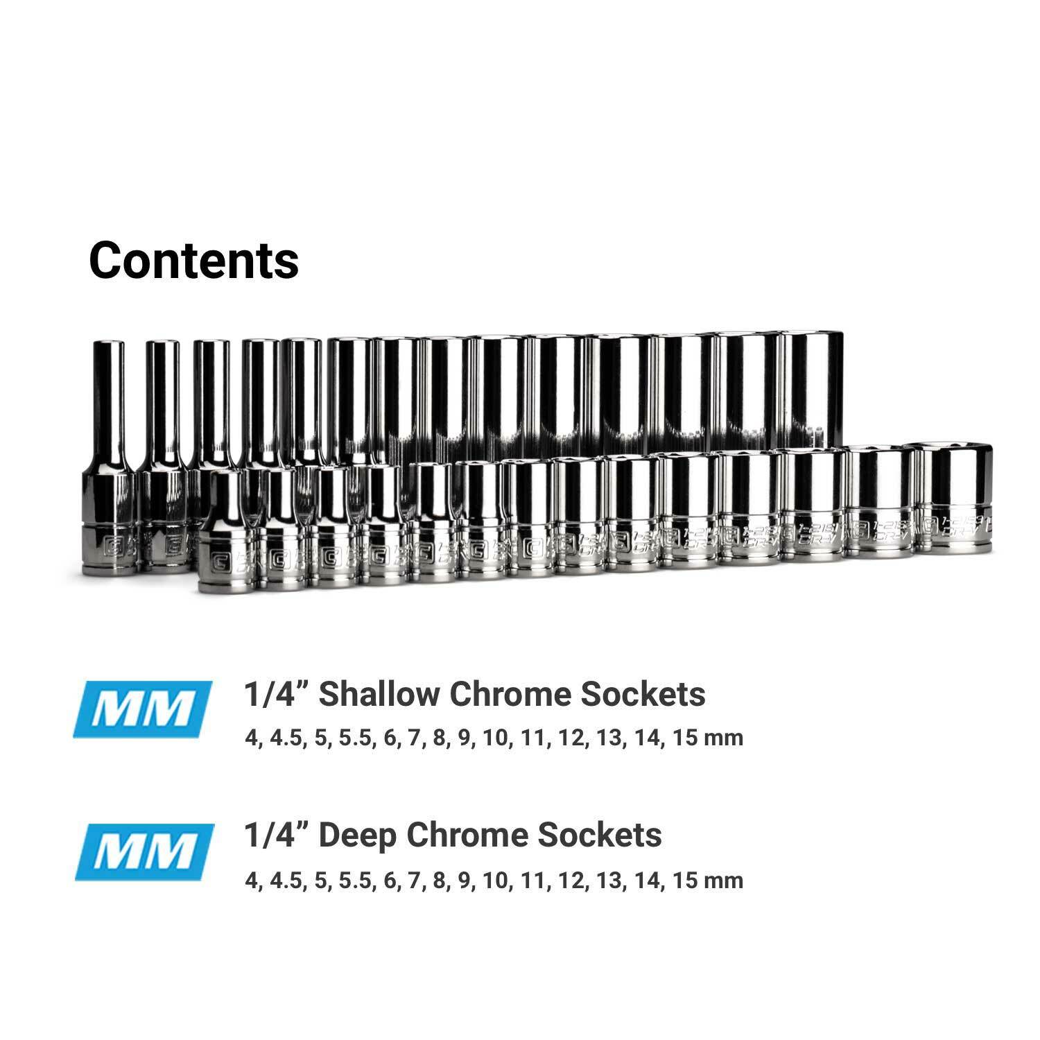 Capri Tools 1/4 in. Drive Shallow and Deep 6-Point Socket Set, Metric, 28-Piece