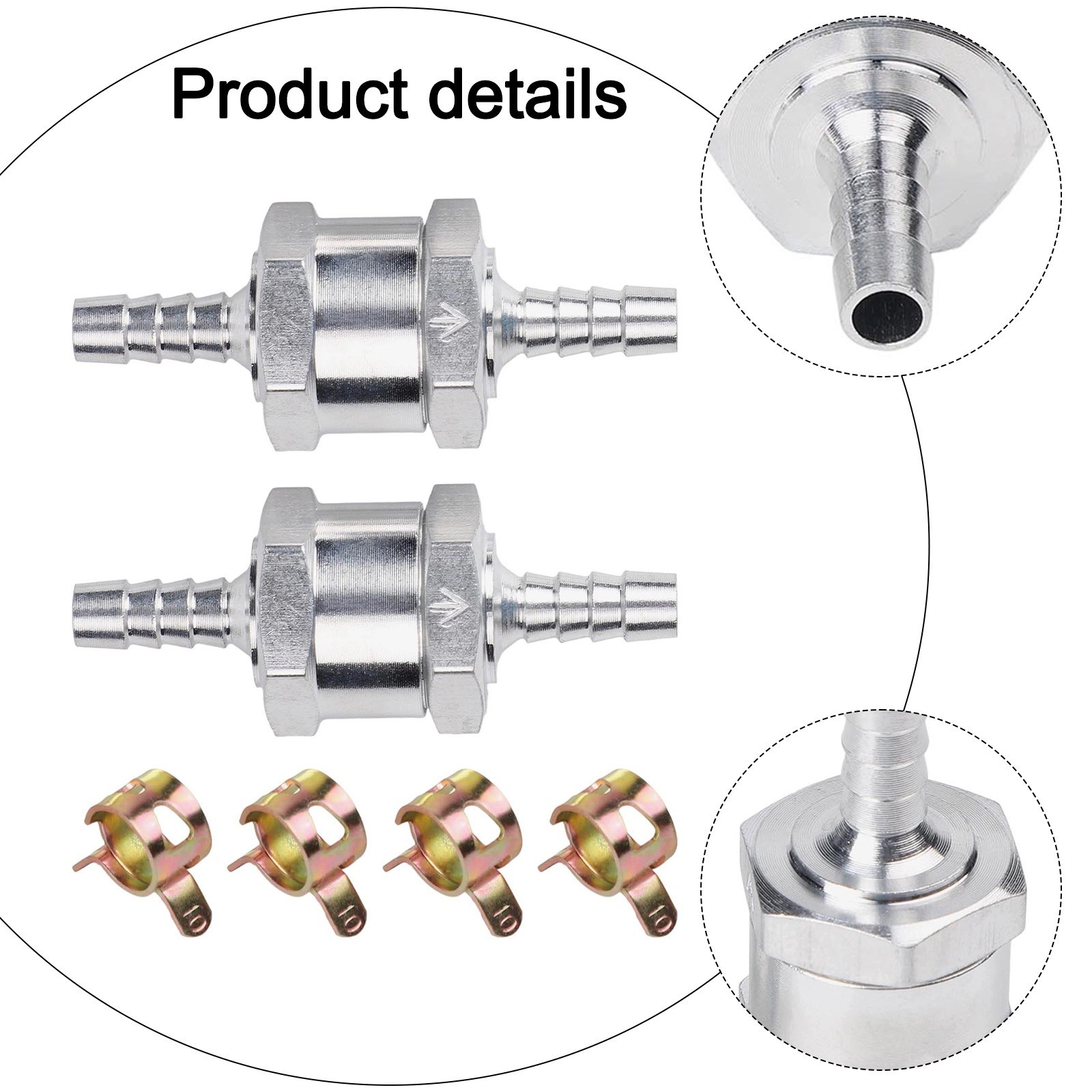 Fuel Check Valve Kit 2x6mm with Hose Clamps for Motorcycles and For cars