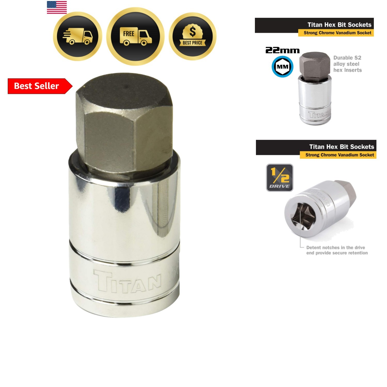 15622 1/2-Inch Drive x 22mm Hex Bit Socket