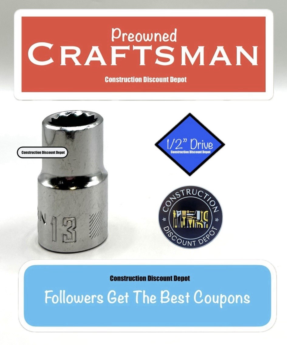 USED CRAFTSMAN Shallow Socket Metric 1/2″ Drive 13mm 12 Point CMMT44234 13 MM