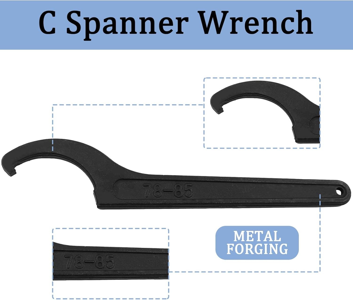 C Hook Spanner Wrench Black Carbon Steel 78-85mm Round Nut