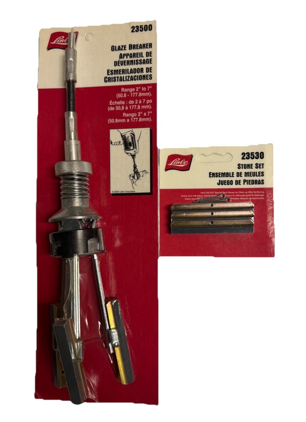 Engine Cylinder Set: Lisle 23500 Glaze Breaker 2″-7″ 220 grit + 23530 240 grit
