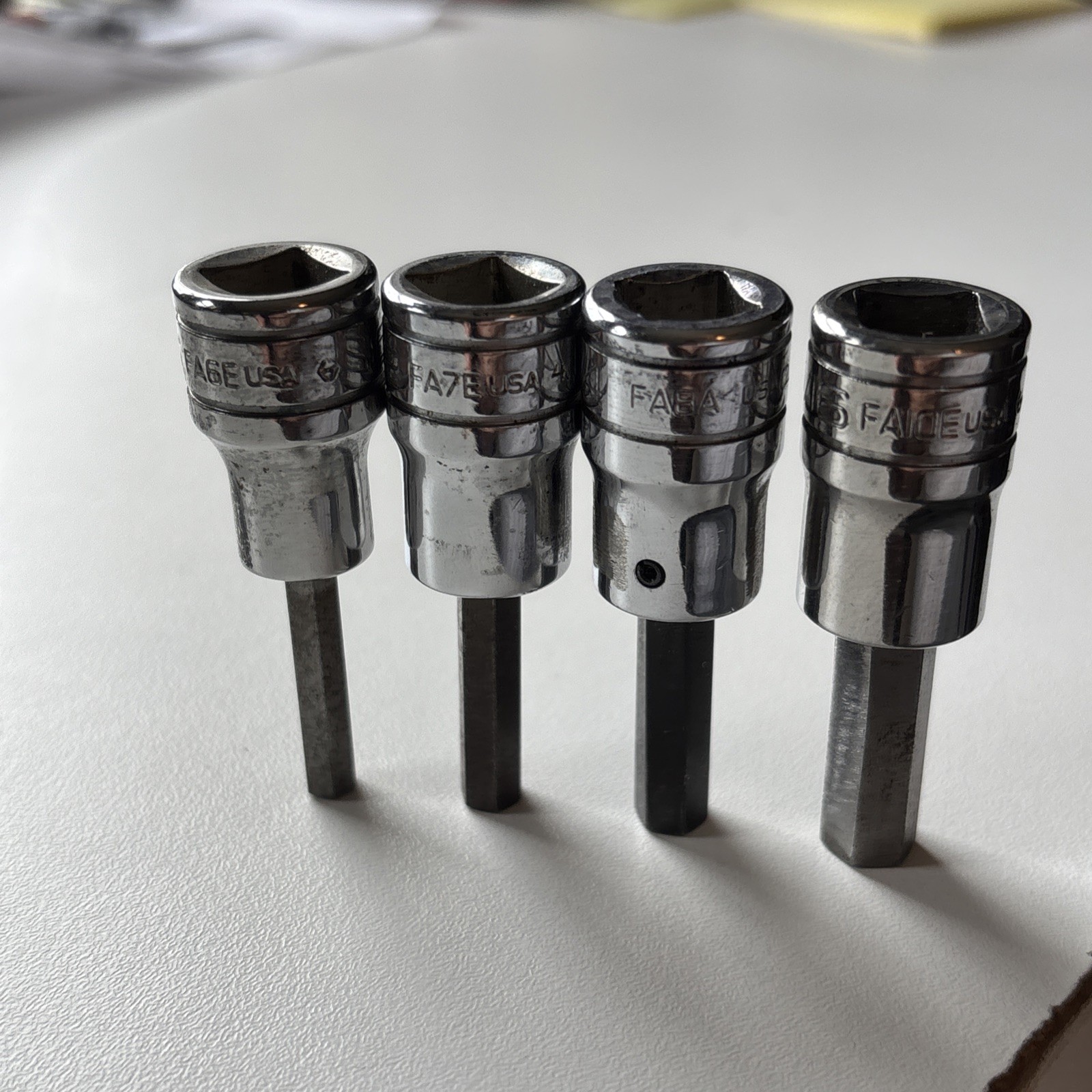Snap-On FA 4-Piece SAE Chrome Standard Hex Bit Socket 3/16”-5/16” 🇺🇸