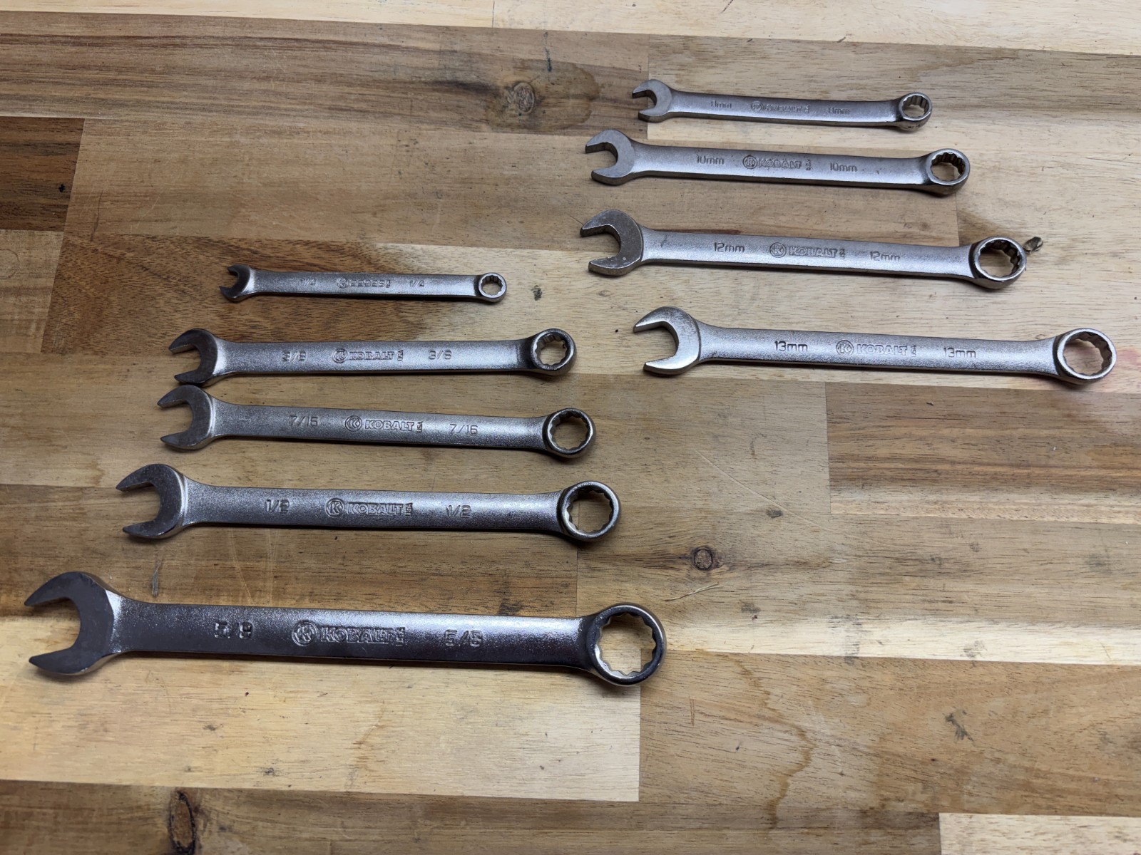 9 Kobalt USA Mixed SAE METRIC Wrenches 1/4, 3/8, 7/16, 1/2, 5/8, 8mm, 10, 12, 13