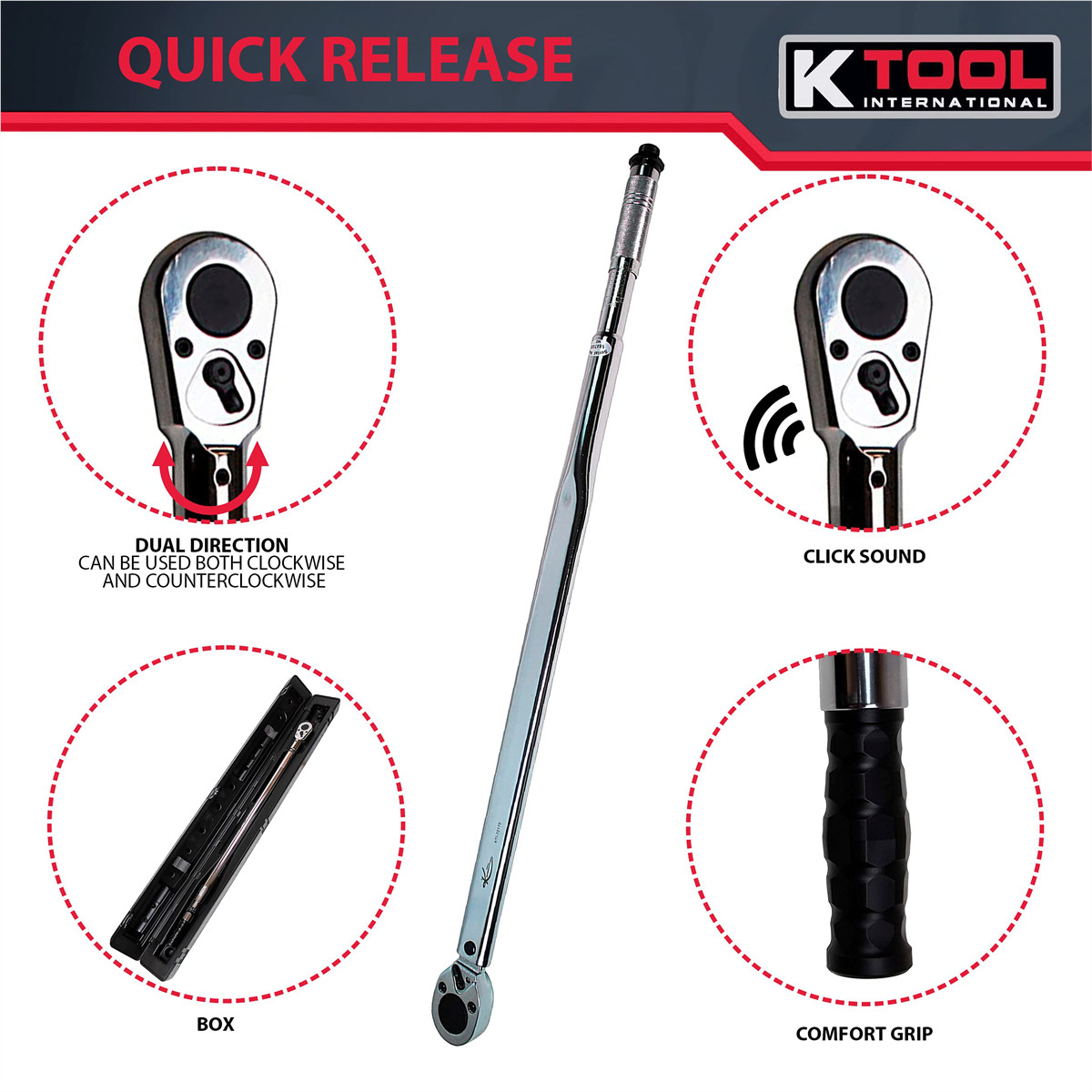 K-Tool 72176A 3/4″ Drive 41″ Long Adj Torque Wrench, 100-600 ft/lb