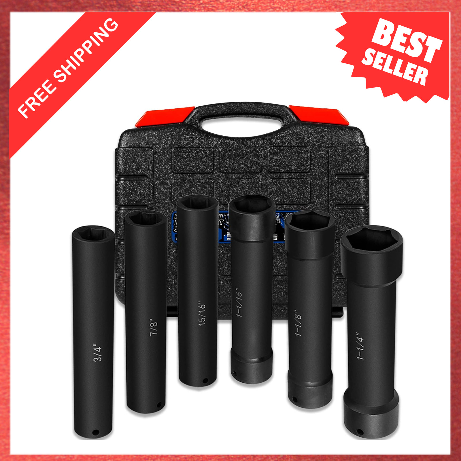 1/2 Inch Drive Extended Impact Socket Set – Extra Deep Hex Size 3/4 7/8 15/16 1