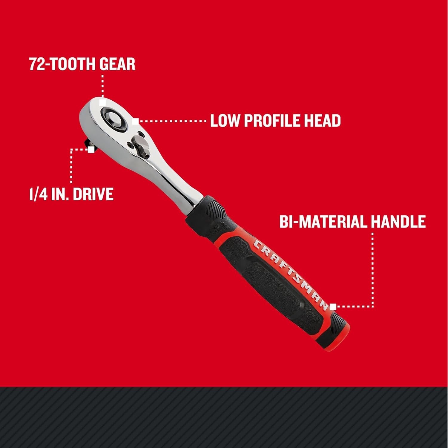 Craftsman 1/4″ 72 Tooth Low Profile Comfort Grip Ratchet CMMT86821 Brand New