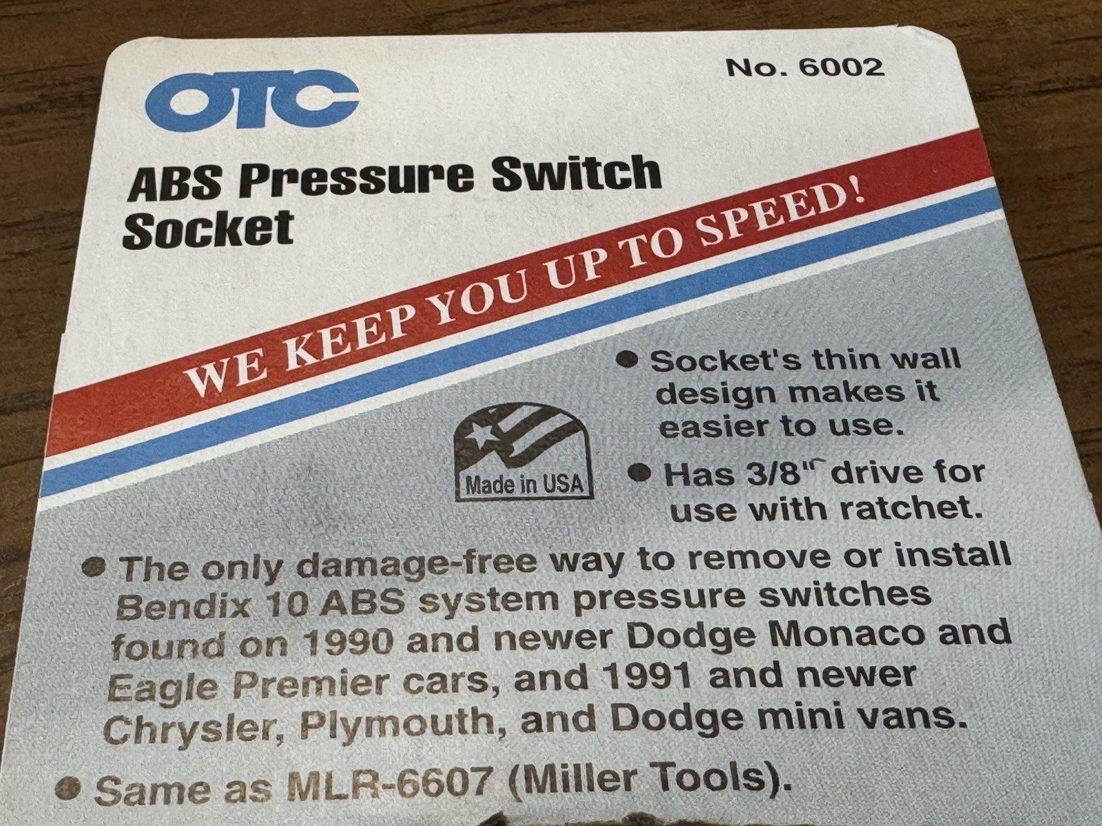 OTC 6002 ABS PRESSURE SWITCH SOCKET same as MILLER 6607 Made in USA