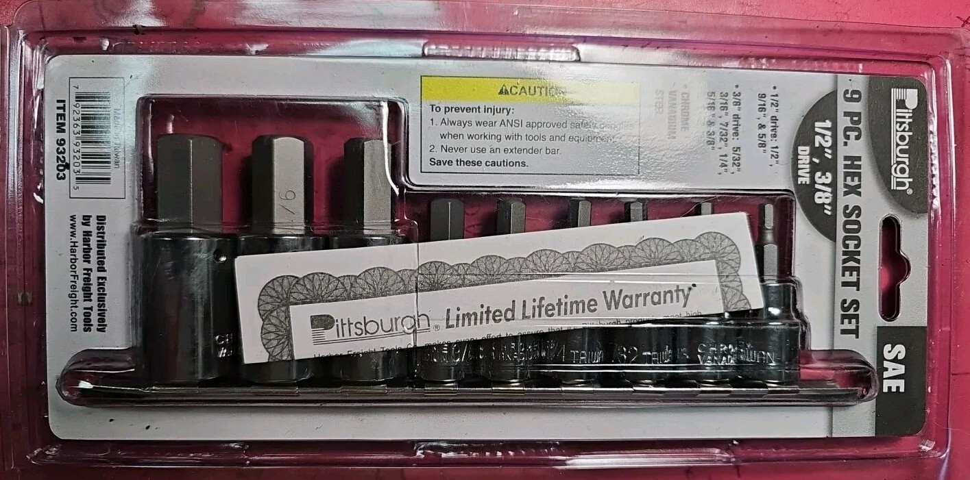 Pittsburgh 9 PC Hex Bit Socket Set 3/8″ and 1/2″ Drive