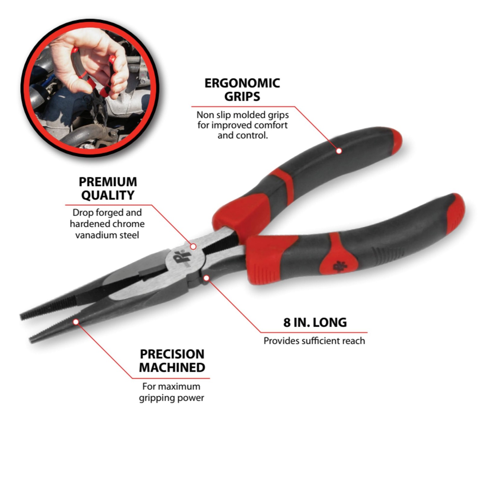 Premium 8-Inch Long Nose Pliers with Chromium-Vanadium Steel Construction for Pr