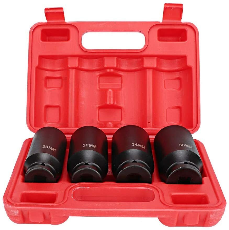 4pc 1/2″ Dr Deep Spindle Axle Nut Socket Set 12 POINT METRIC 30mm 32mm 34mm 36mm