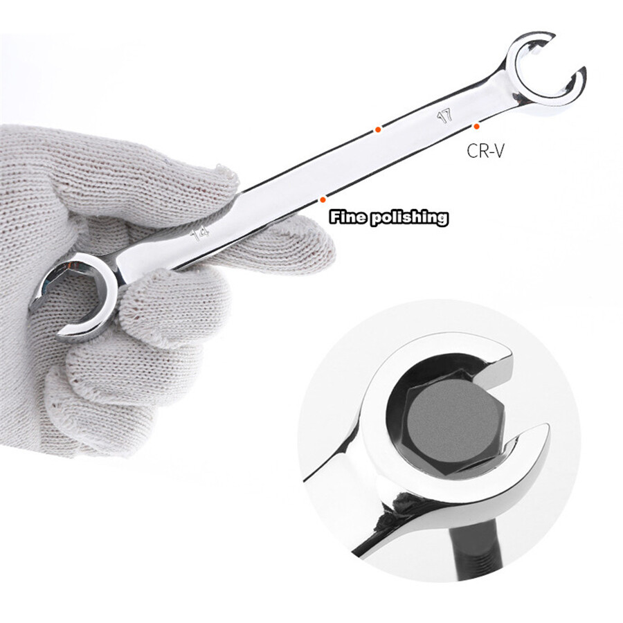 6Pcs 6mm-19mm 6 Point Chrome Vanadium Steel Metric Flare Nut Spanner Wrench Set