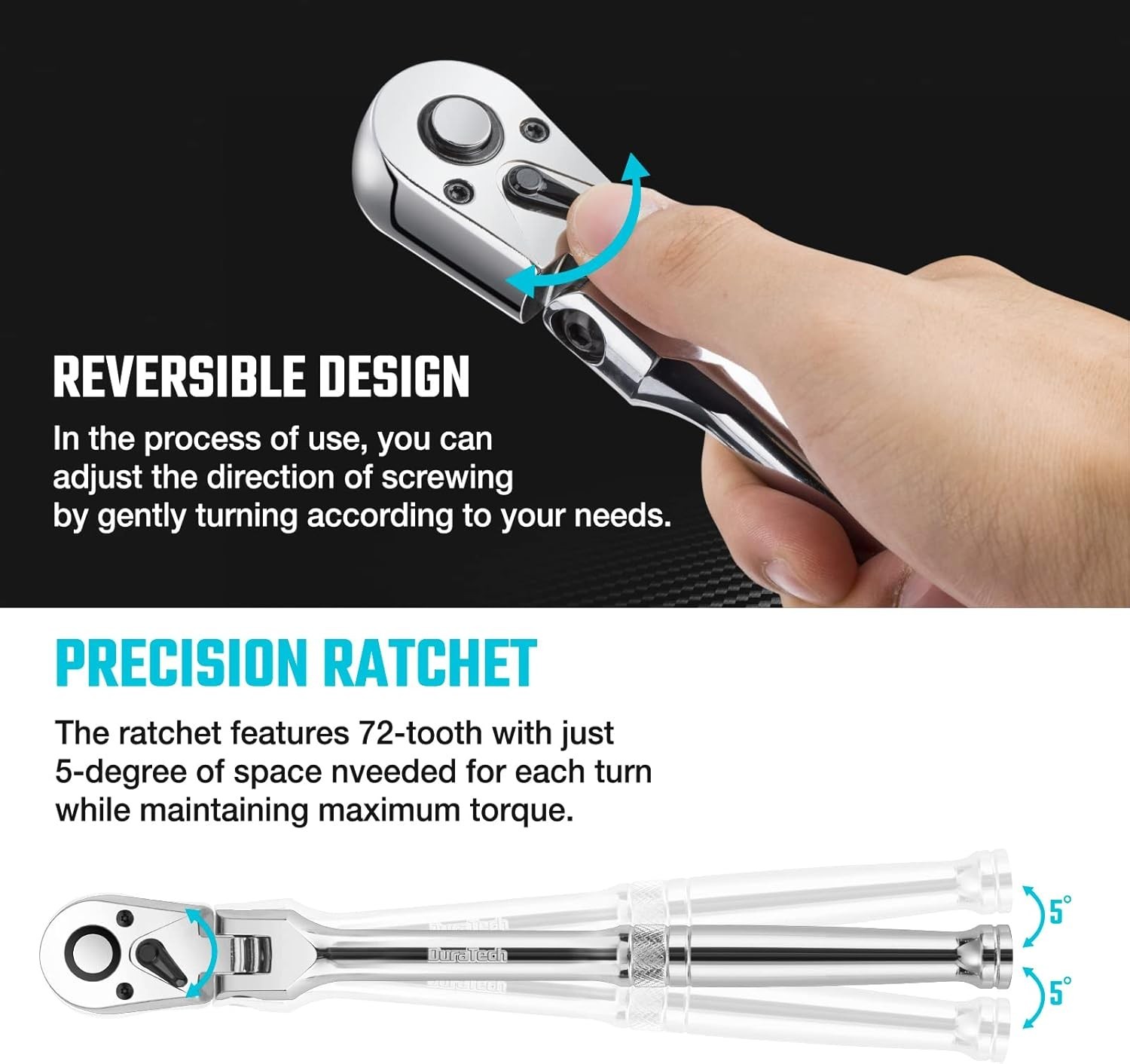 3/8″ Drive Flex-Head Ratchet, 72-Tooth Ratchet Wrench, Quick-release, Reversi…