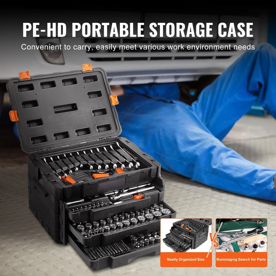 Mechanics Tool Set and Socket Set, 1/4″ 3/8″ 1/2″ Drive Deep and Standard Soc…