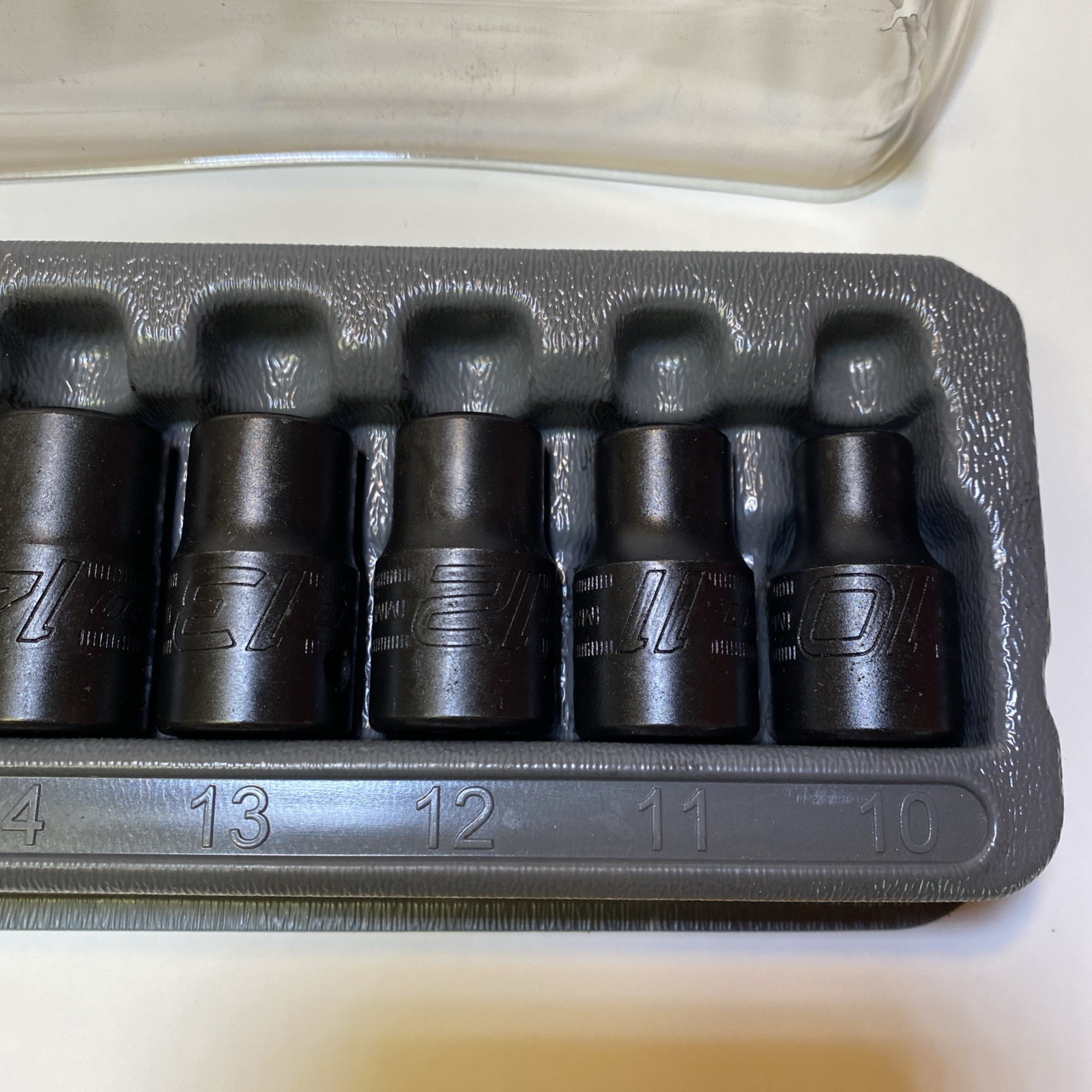 Snap On 1/2″ Drive 10mm – 23mm Shallow Impact Sockets In Tray (Missing 24mm) VGC