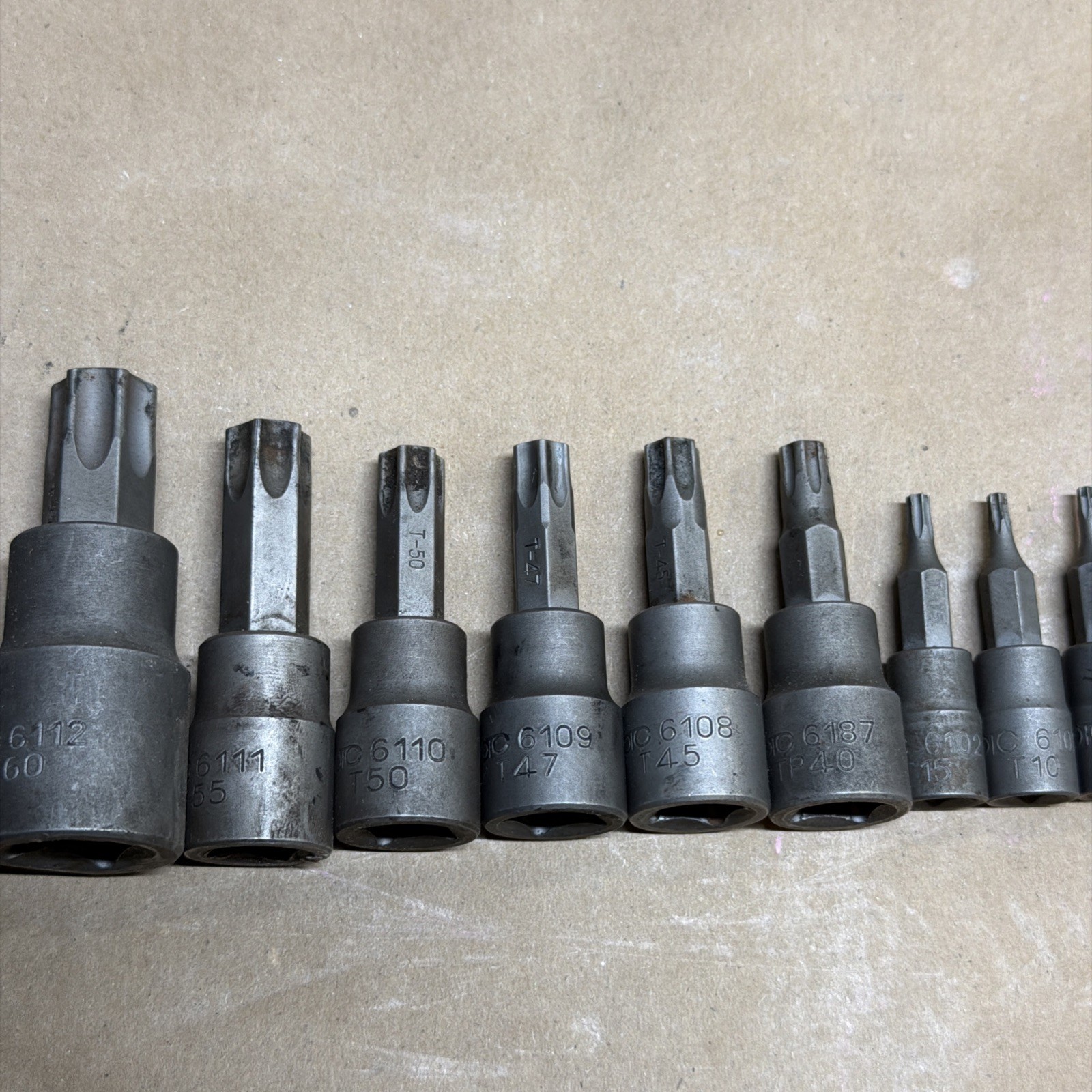 OTC Torx Bit Sockets Lot of 11 T(70,60,55,50,47,45,40,15,10,8,6) Used Lot