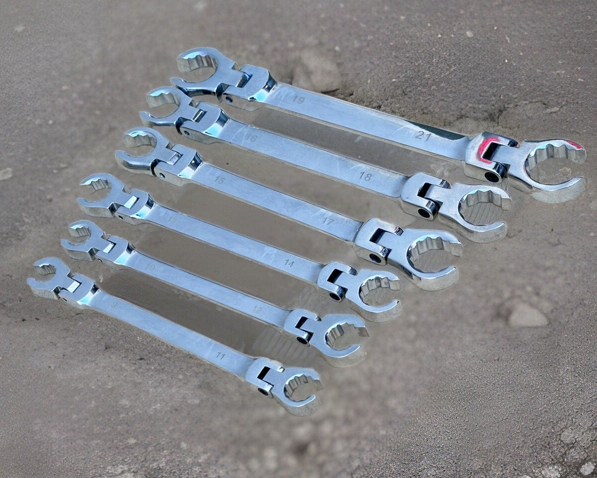 6pc Metric Double End Flexible Head Flare Nut Wrench Set Offset Spanner Wrenches