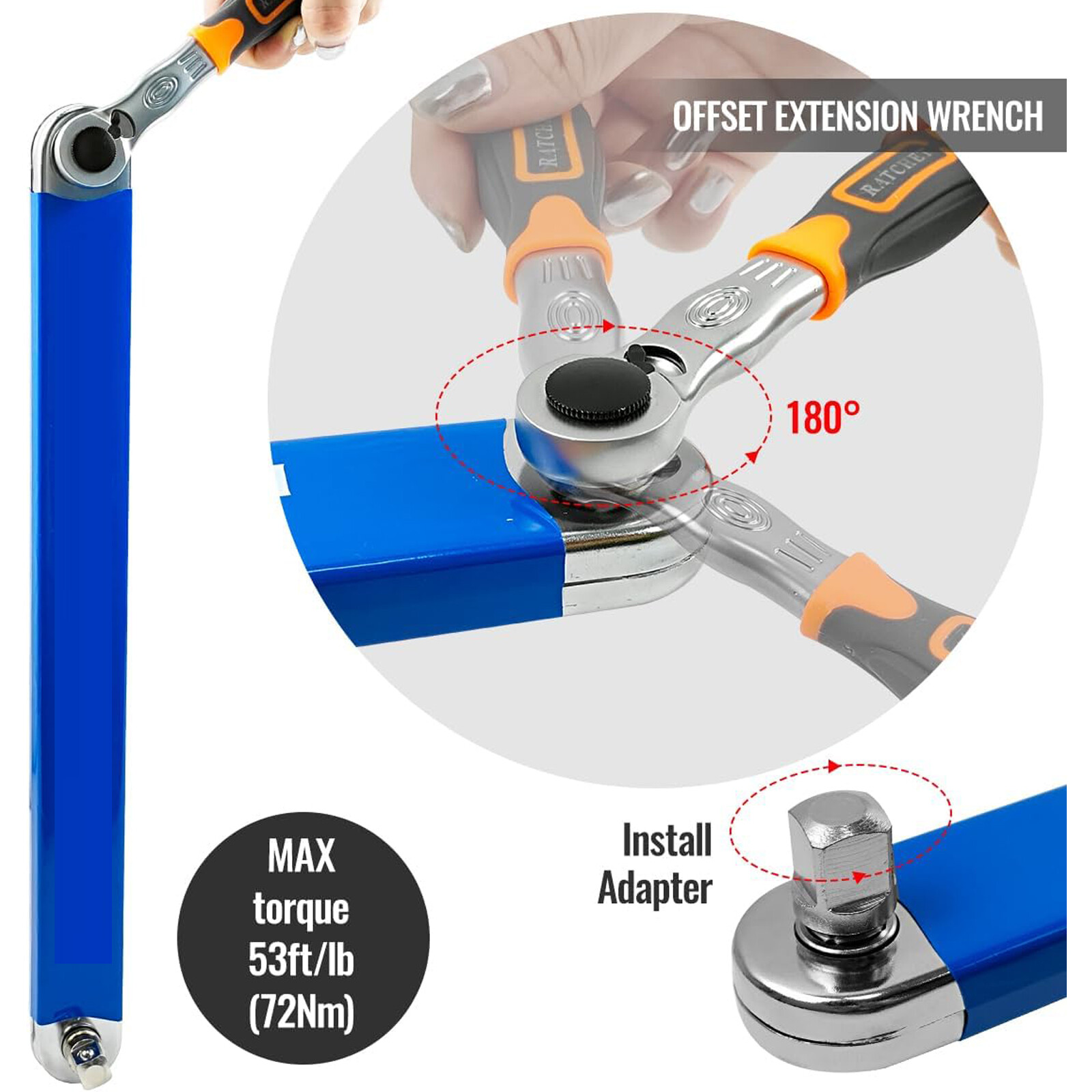 1/2X Offset Extension Wrench Set Multifunctional Ratchet Spanner Wrench +Adapter