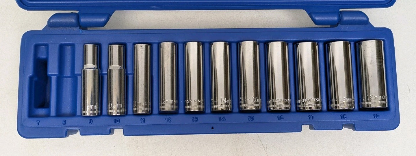 Craftsman 3/8″ Metric Socket Set 12 Point Deep Drive S-AD S-AC 9mm – 19mm 11 Pc.