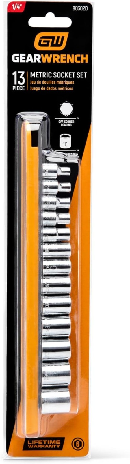 13 Pc. 1/4″ Drive 6 Pt. Socket Set, Standard, Metric – 80302D