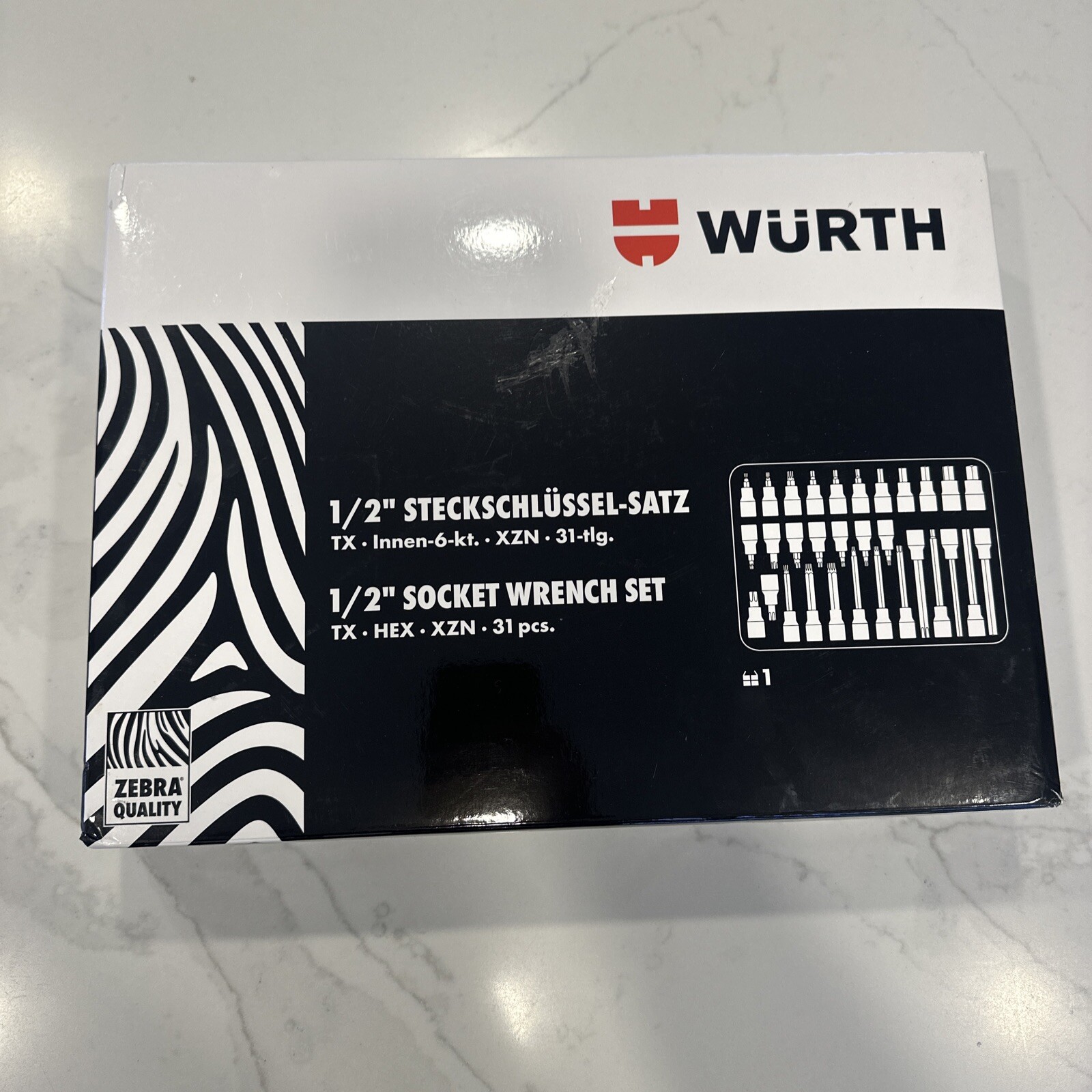 Wurth ZEBRA 1/2 Inch Torx, Multi-Point (12-Pt), & Allen Socket Set 31 Pc W/ Case