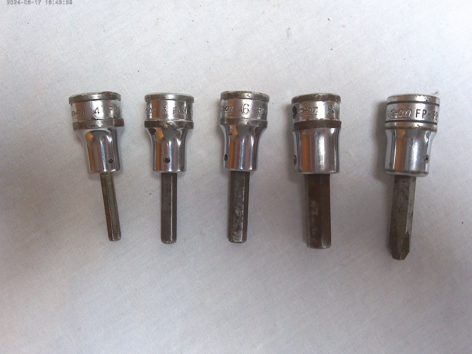 5 Snap On 3/8″ Drive Allen Head and Phillips Head Sockets, FAM 4/5/6/8, FP-32